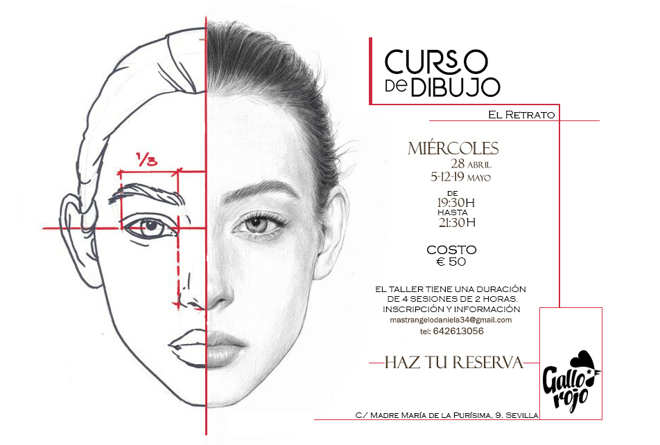 Con este curso de dibujo para adultos se aprenderán las reglas básicas para diseñar el rostro humano. Miércoles 7,14,21 y 28 de Abril, de 19:30 h a 21:30 h