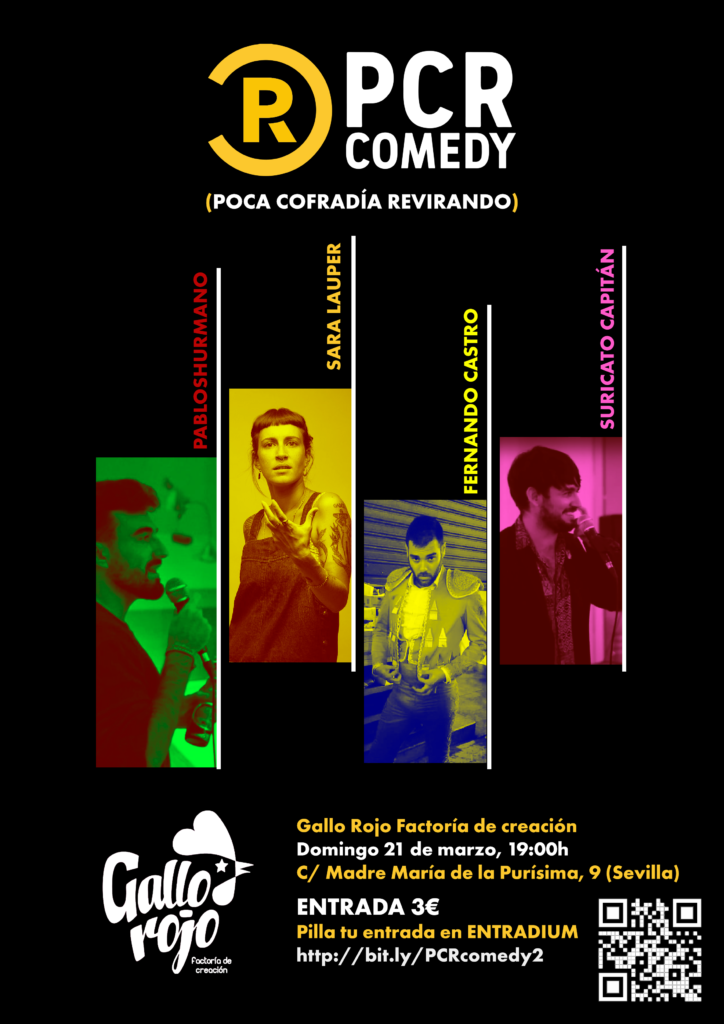 PCR Comedy es el stand up comedy más puro y cutre que podrás encontrar en toda Andalucía, y para disfrutar de él solo te cobramos la miseria de 3 euros.