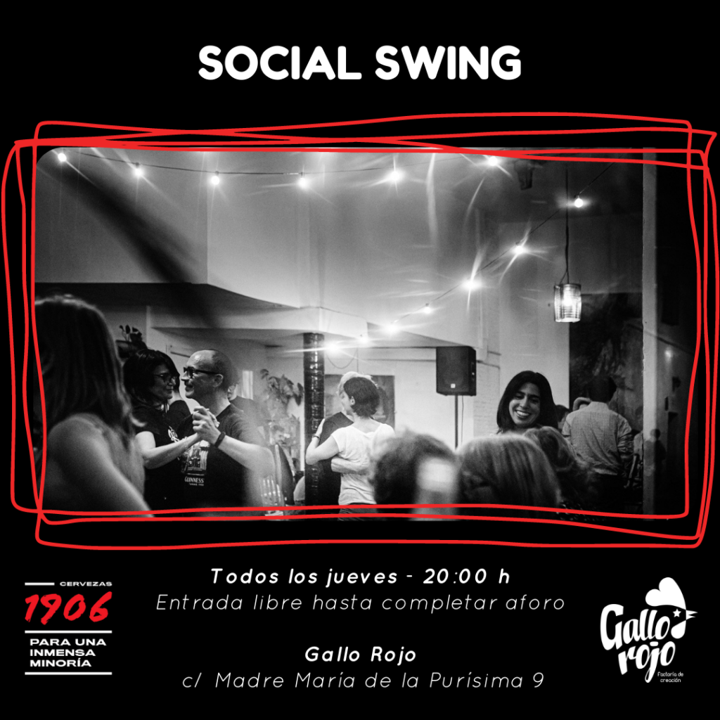 Social Swing es el lugar ideal si te gusta bailar swing y compartir esos momentos con tus amigos y amigas, te esperamos todos los jueves a las 20:00 h en el Gallo Rojo.