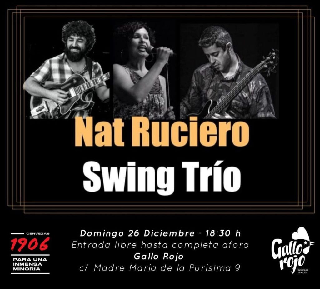 La formación Nat Ruciero Swing Trío reúne a tres intérpretes locales, amantes del Swing, con la intención de recordar el maravilloso repertorio de la era de las grandes Big Bands.
